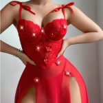 Multi Font Flower Pearl Night Dress - Image 4